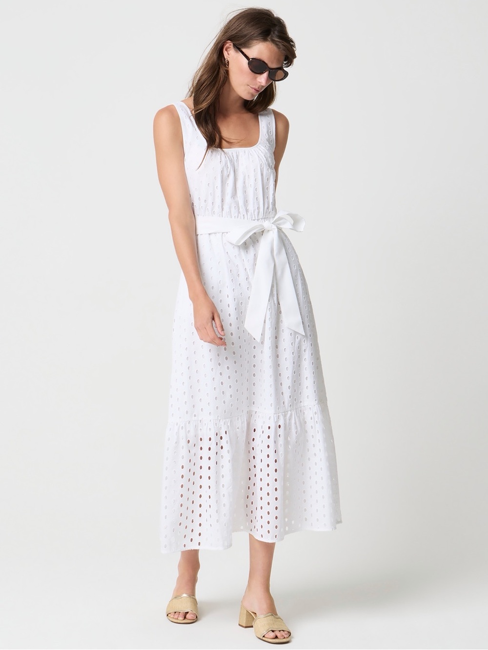 NWT J. Crew Factory Eyelet Belted Midi Dress White Cotton Size 2
